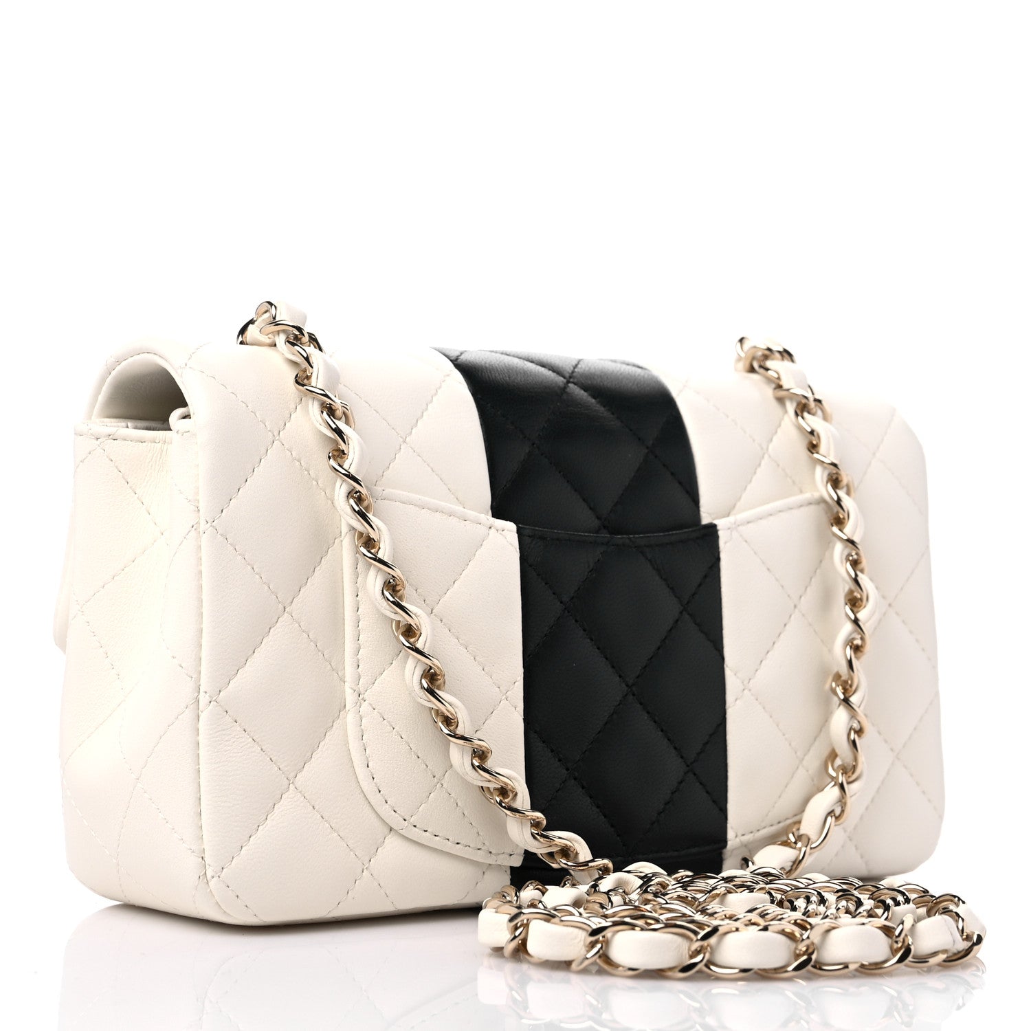 Chanel Lambskin Quilted Mini Rectangular Flap White Black 3 of 11