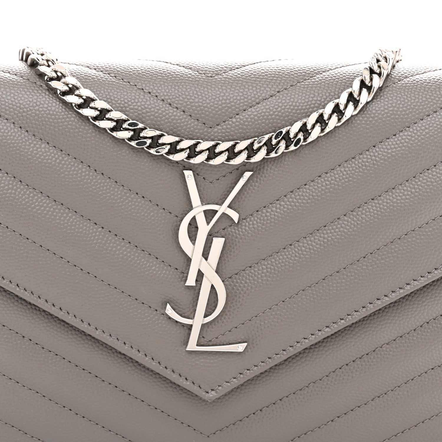 Saint Laurent Grain De Poudre Matelasse Chevron Monogram Chain Wallet Fog 8 of 11