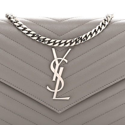 Saint Laurent Grain De Poudre Matelasse Chevron Monogram Chain Wallet Fog 8 of 11