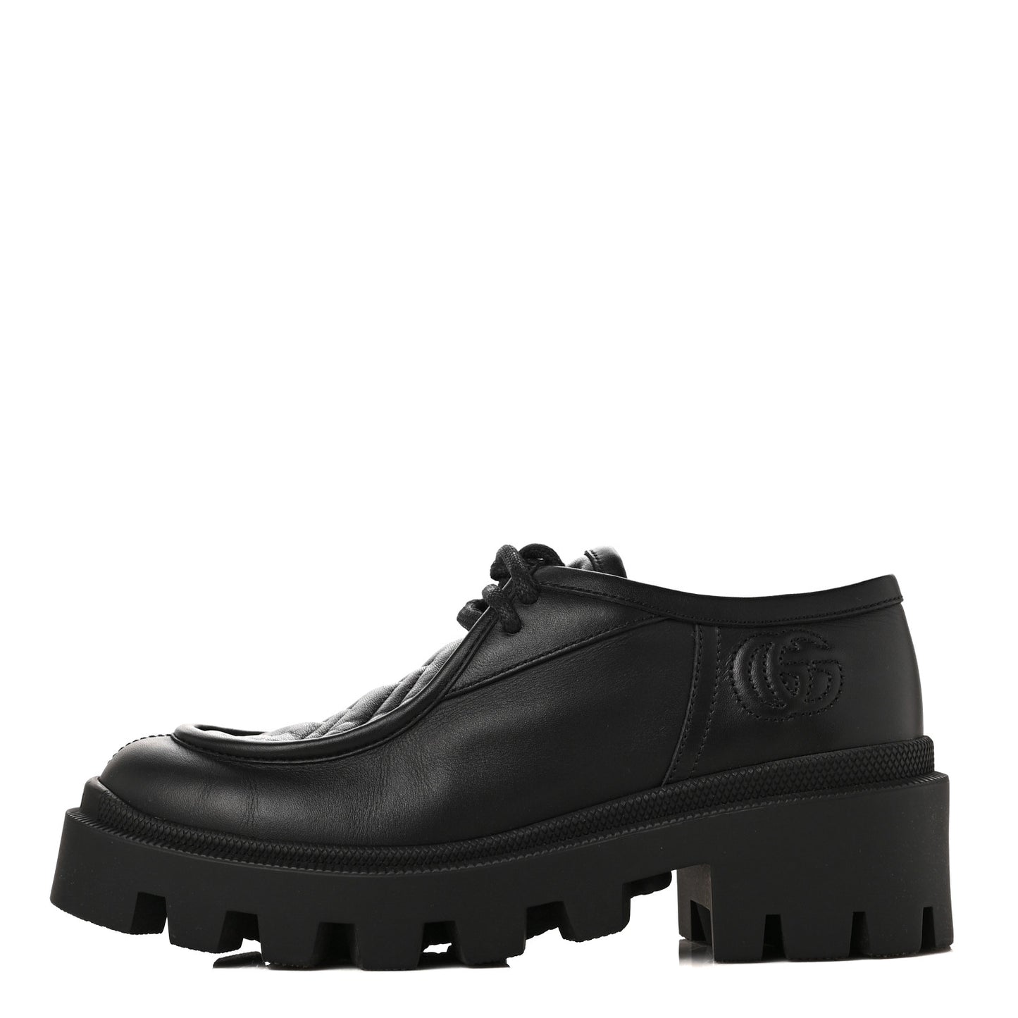 Calfskin Nappa Matelasse Lug Sole Derby Loafers 35.5 Black