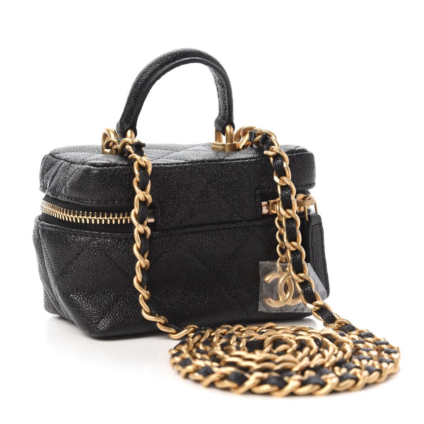 Caviar Quilted Mini Top Handle Vanity With Chain Black