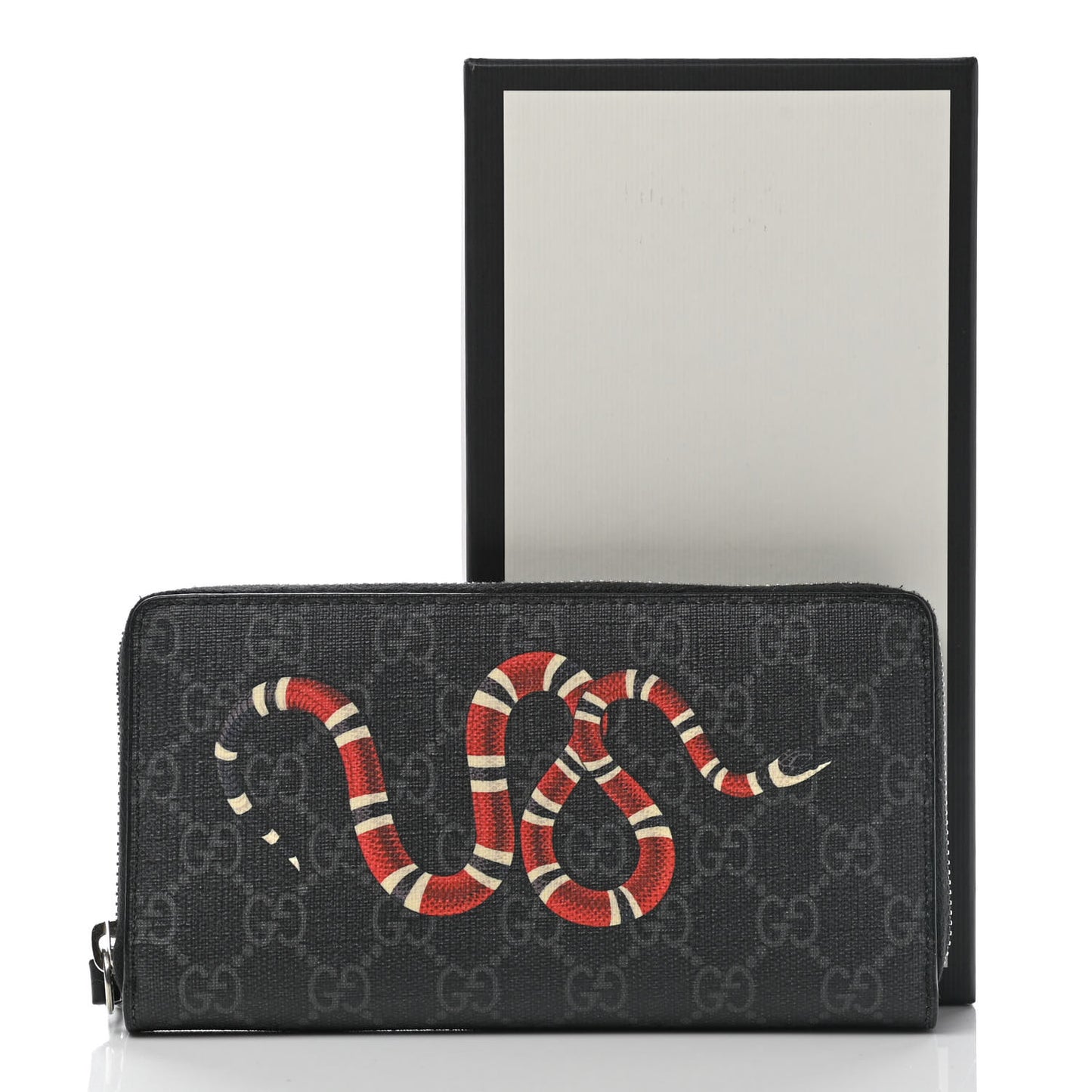 GG Supreme Monogram Kingsnake Zip Around Wallet Black Grey