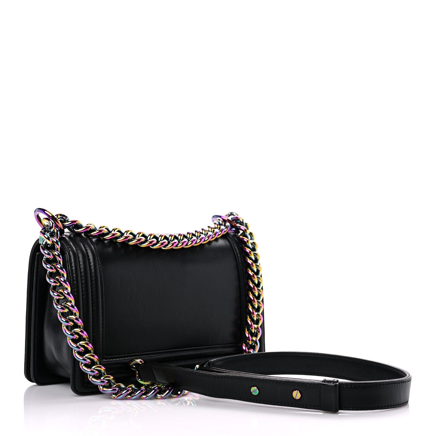 Lambskin LED Iridescent Metal Small Boy Flap Black Multicolor
