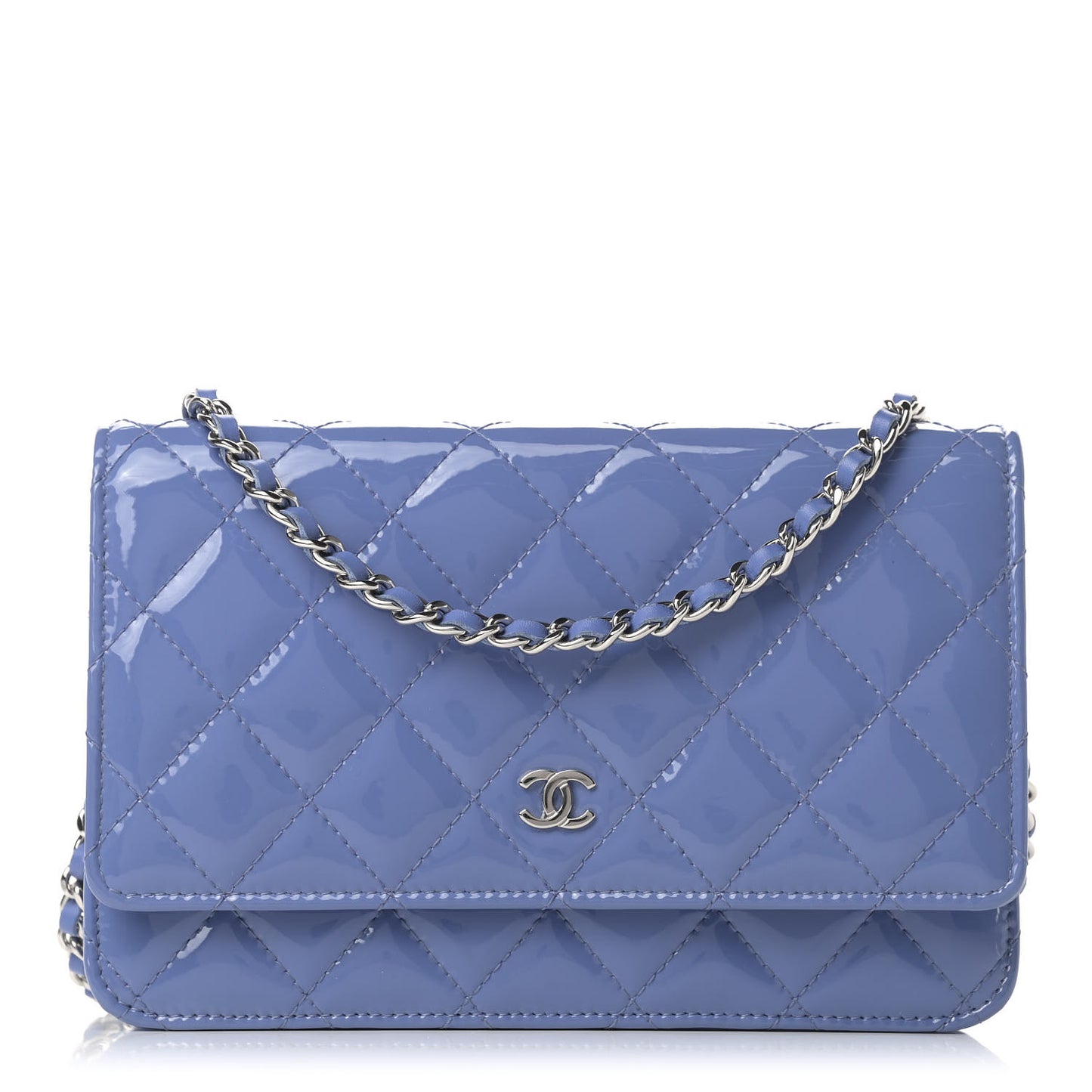 Patent Quilted Wallet On Chain WOC Light Purple
