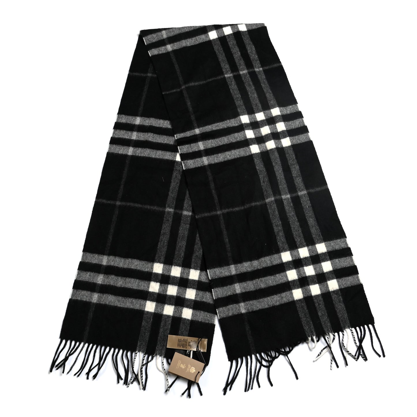 Cashmere Giant Check Fringe Scarf Black