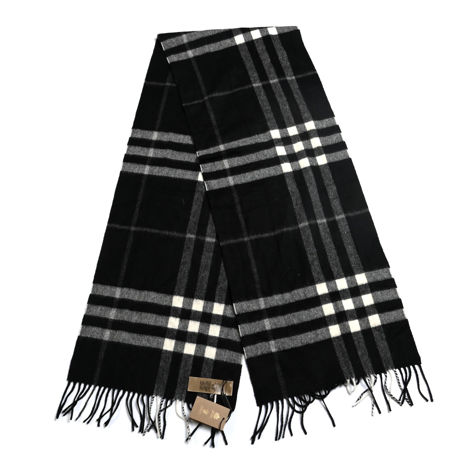 Burberry Cashmere Giant Check Fringe Scarf Black 4 of 4