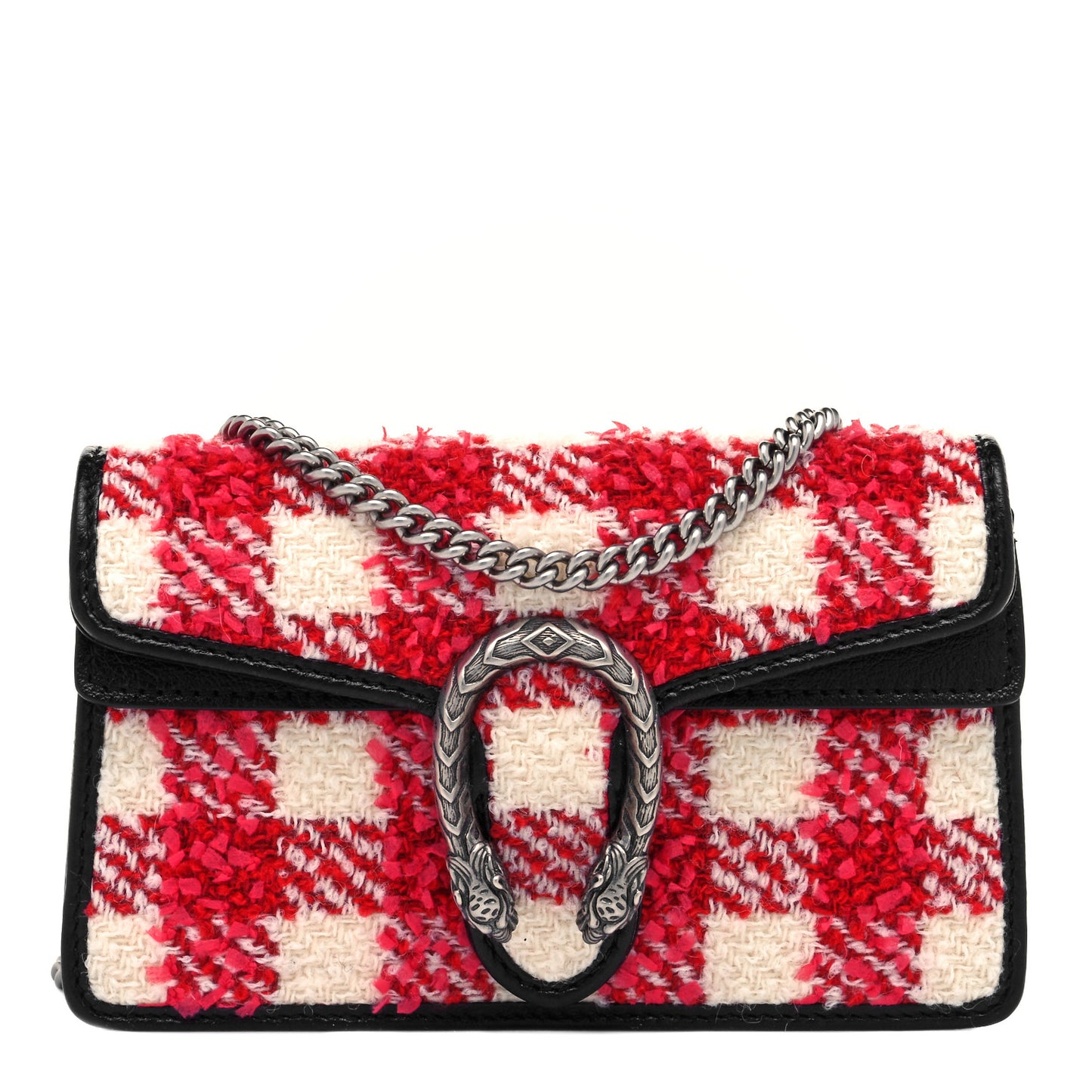 Tweed Check Super Mini Dionysus Shoulder Bag Black Red