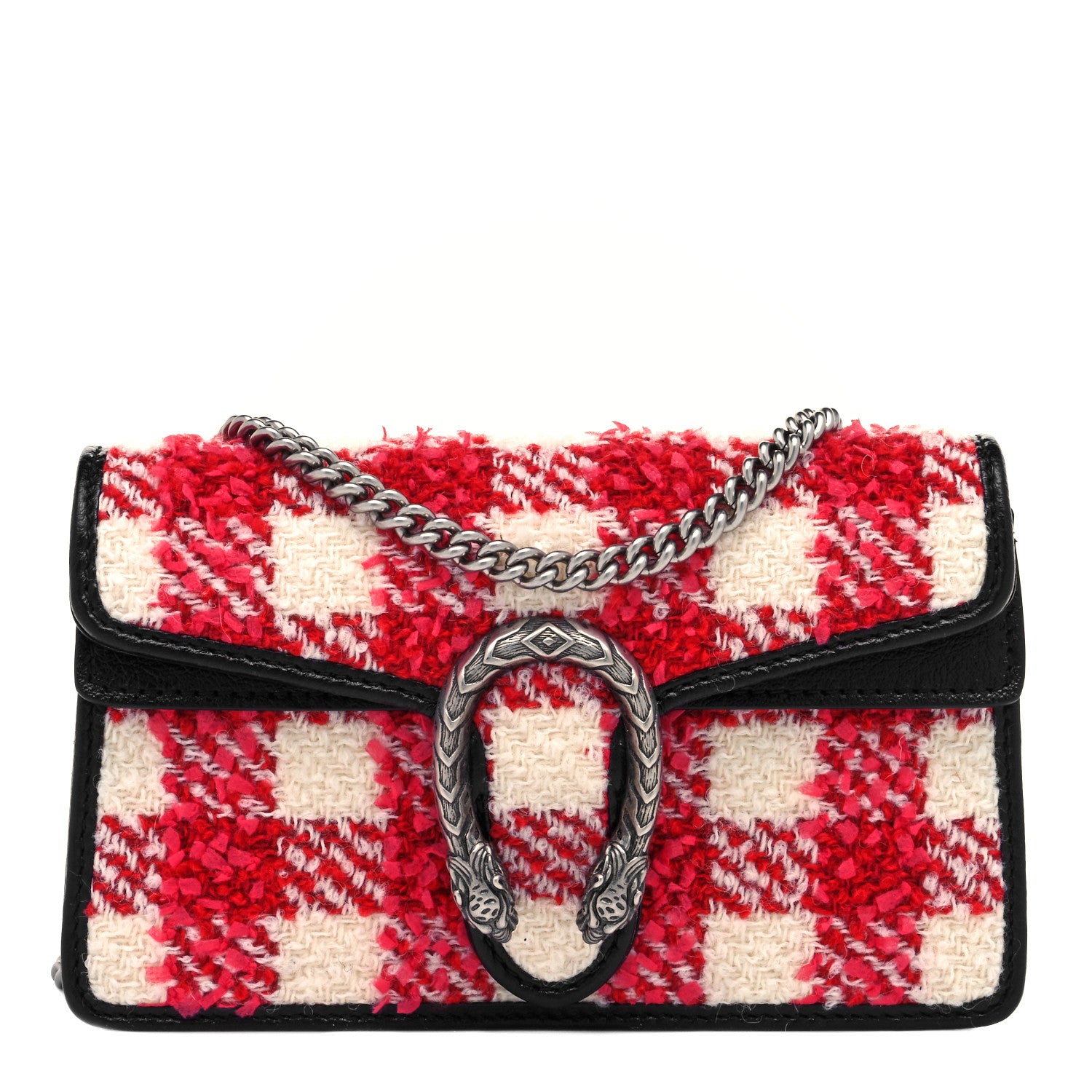 Gucci Tweed Check Super Mini Dionysus Shoulder Bag Black Red 1 of 10