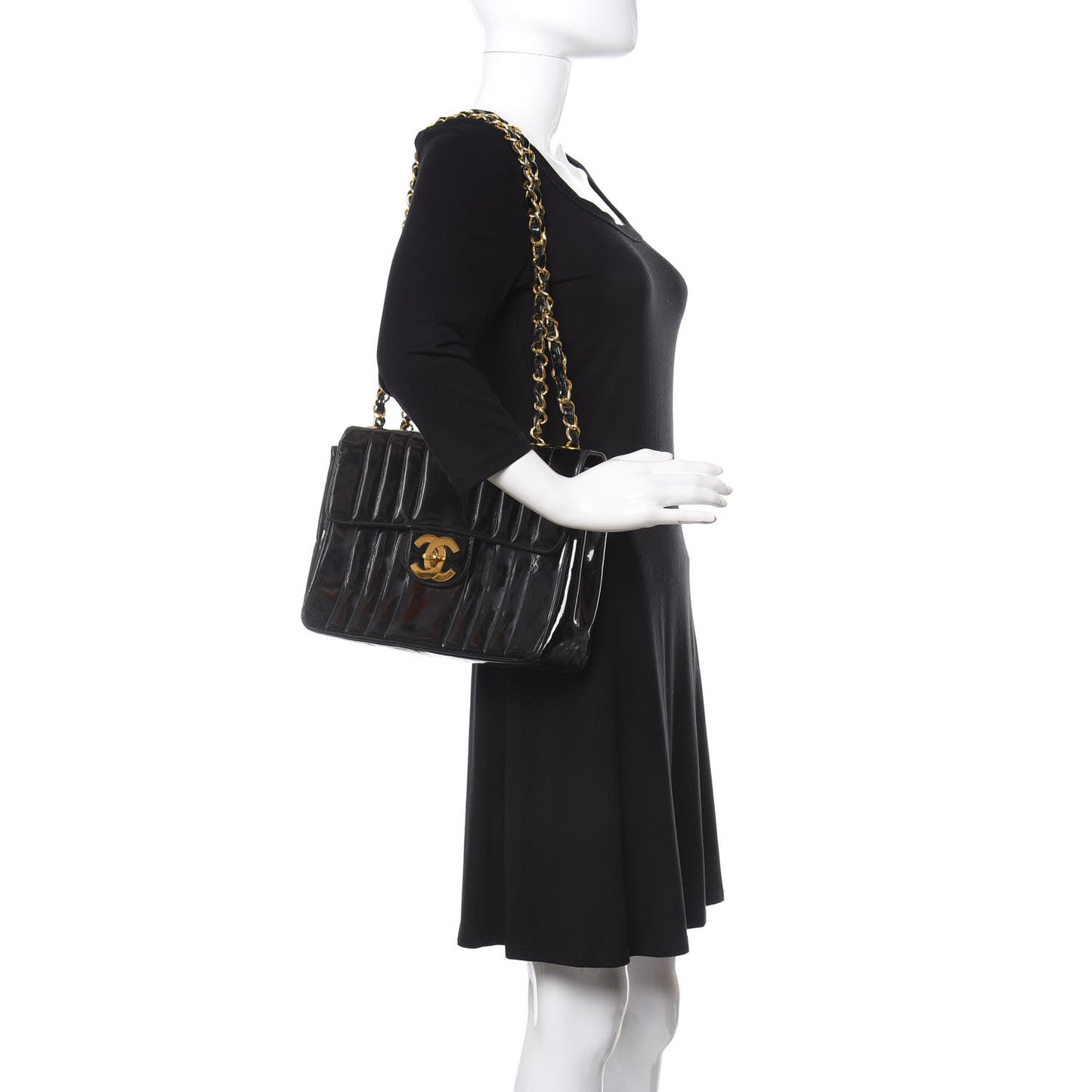 Patent Vertical Quilted Jumbo Single Flap Black