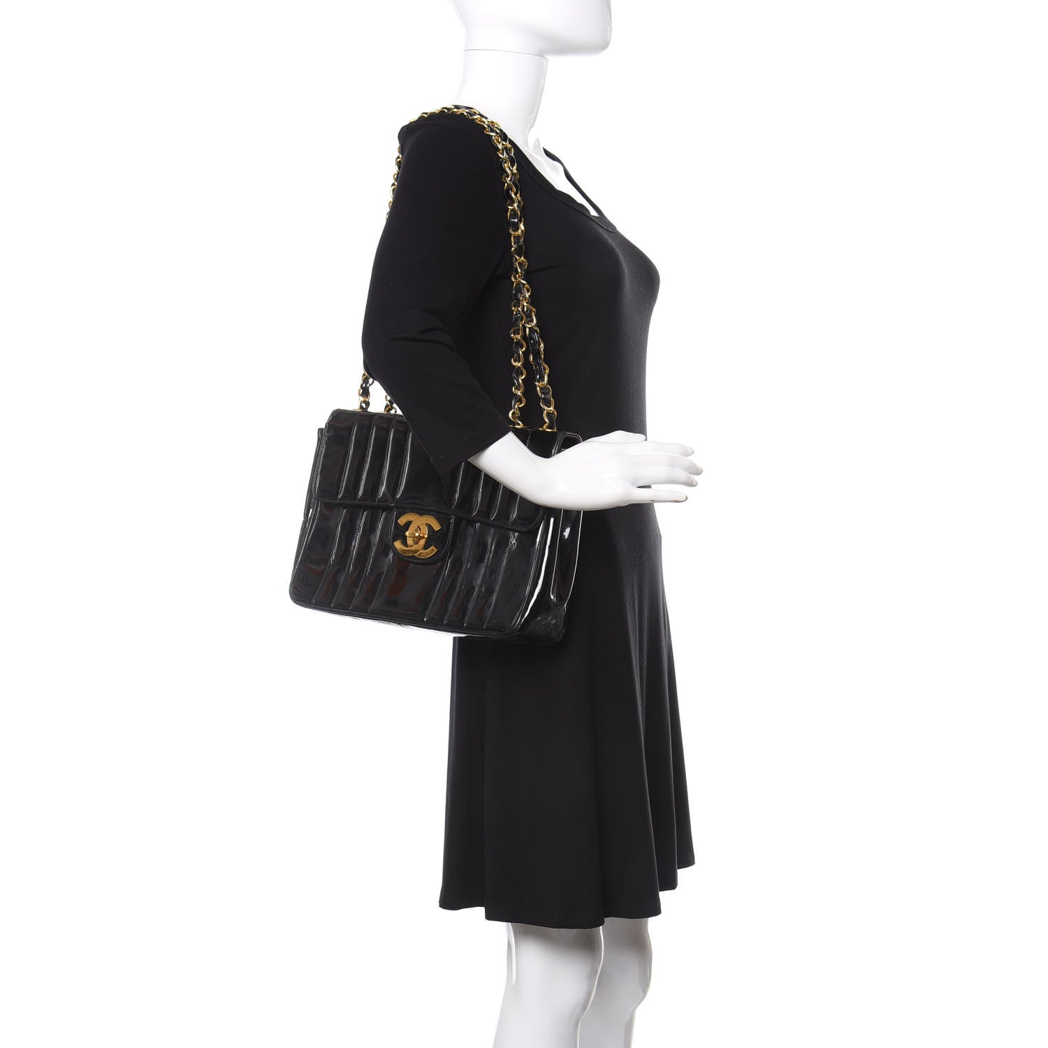 Chanel Patent Vertical Quilted Jumbo Single Flap Black 2 of 17