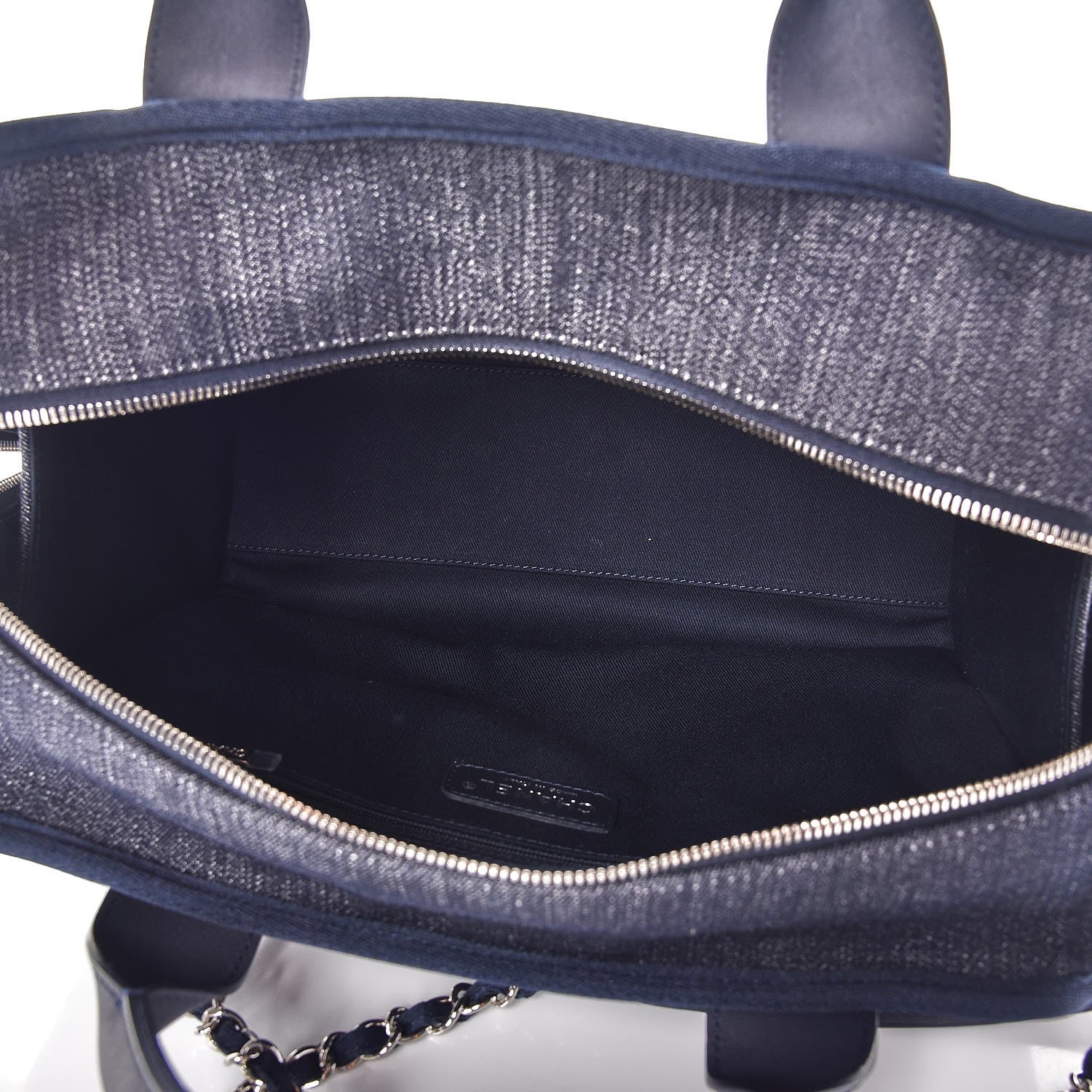 Chanel Denim Deauville Bowling Bag Dark Blue 5 of 7