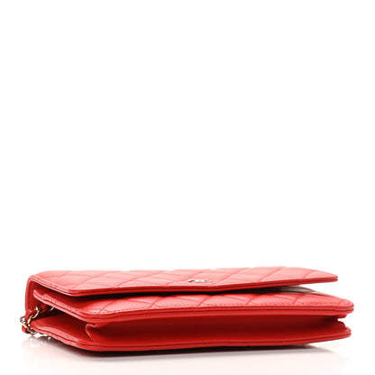 Chanel Lambskin Quilted Wallet on Chain WOC Red 3 of 11