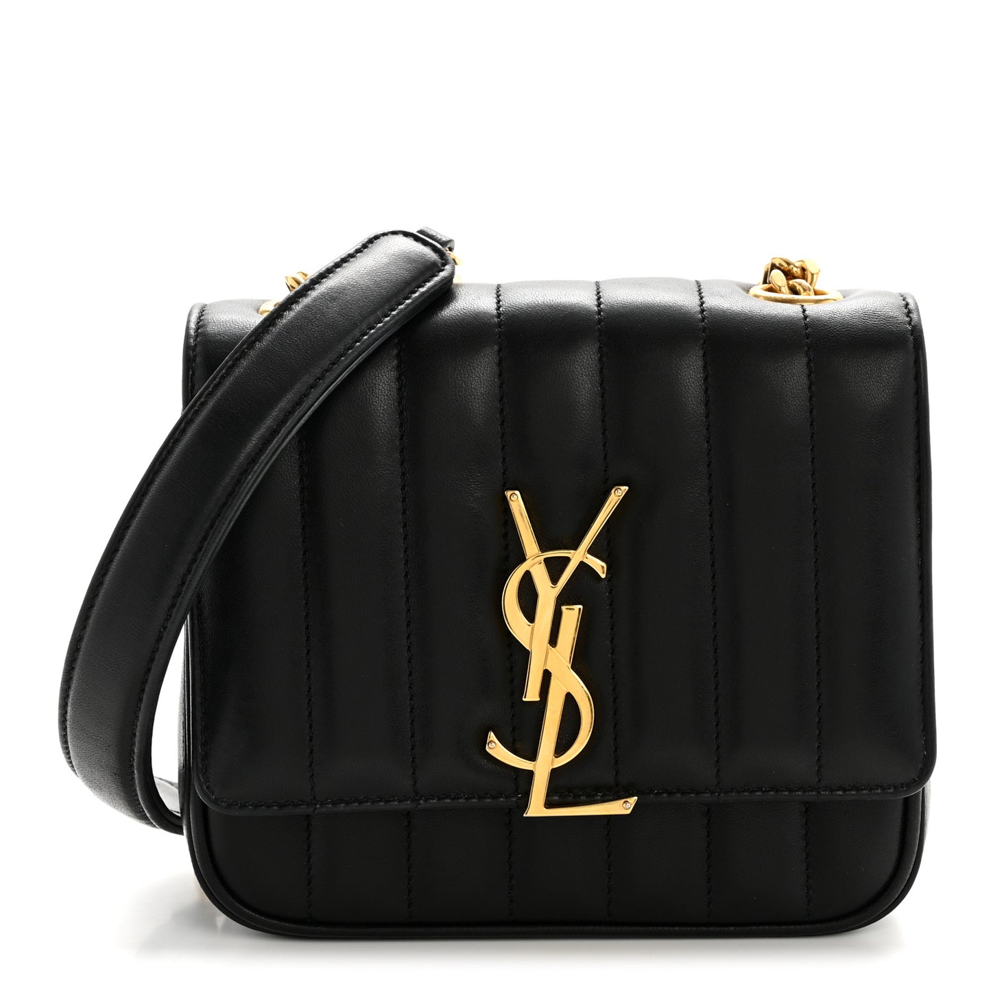 Lambskin Matelasse Monogram Small Vicky Chain Bag Black