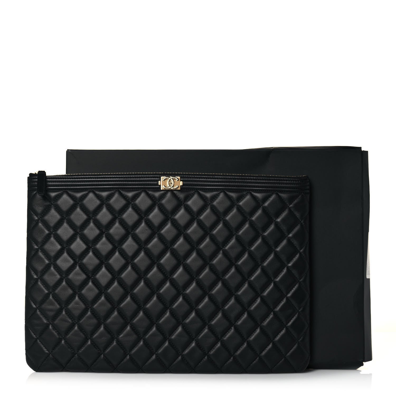 Chanel Lambskin Quilted Large Boy Zip Pouch Black 12 of 12