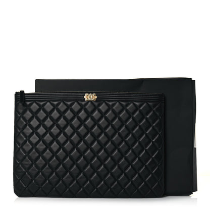 Chanel Lambskin Quilted Large Boy Zip Pouch Black 12 of 12