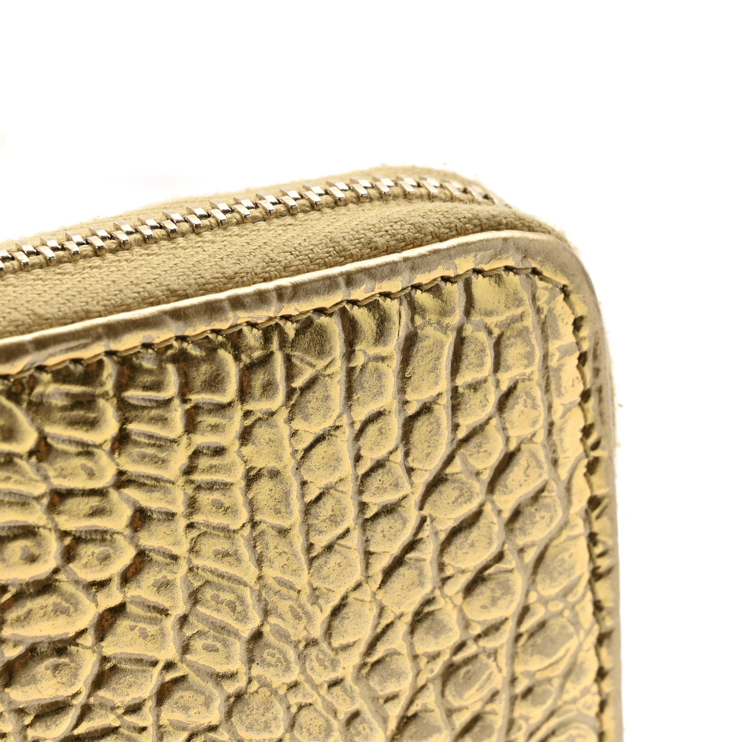 Chanel Metallic Calfskin Crocodile Embossed Small Zip Wallet Gold 13 of 14