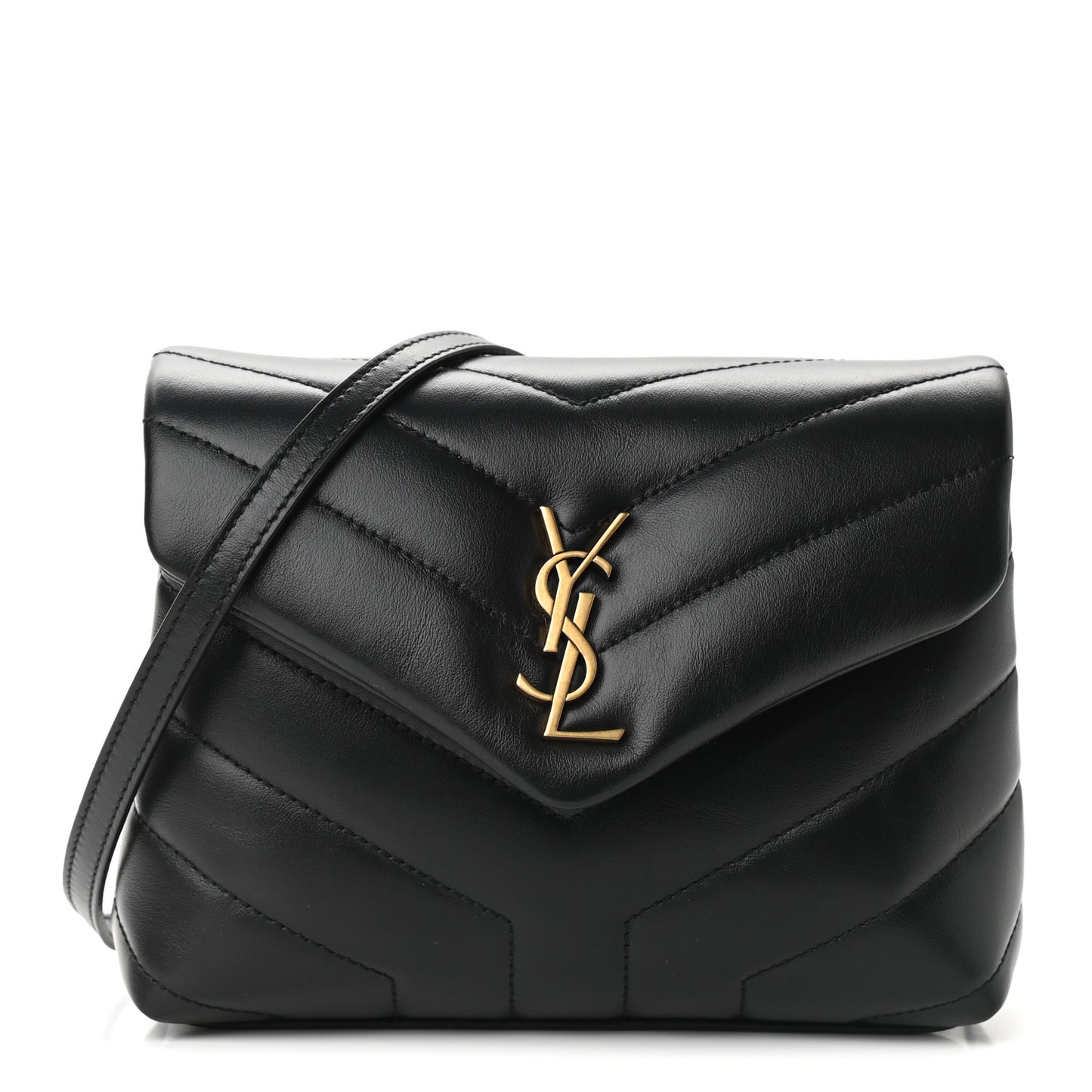 Calfskin Y Quilted Monogram Toy Loulou Crossbody Bag Black