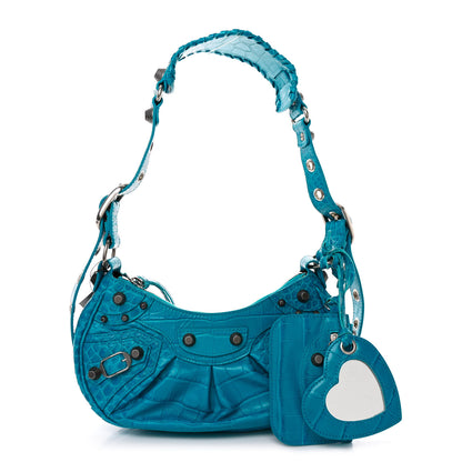 Balenciaga Extra Supple Calfskin Crocodile Embossed Le Cagole Shoulder Bag XS Cyan 1 of 10