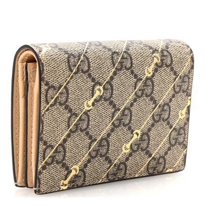 Gucci GG Supreme Monogram Calfskin Horsebit Print Card Case Beige Ebony Light Pink 3 of 8