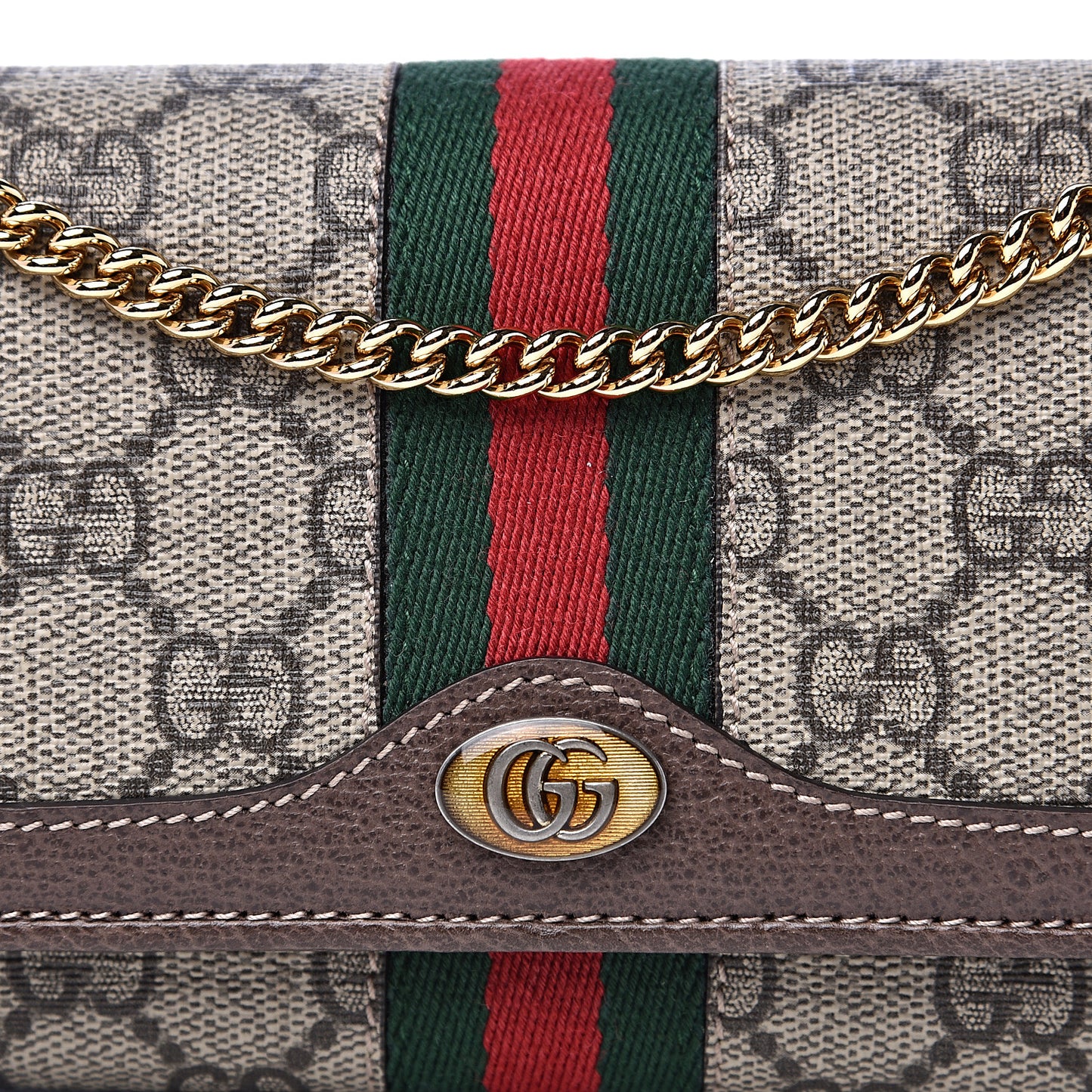 GG Supreme Monogram Web Ophidia Wallet On Chain Brown