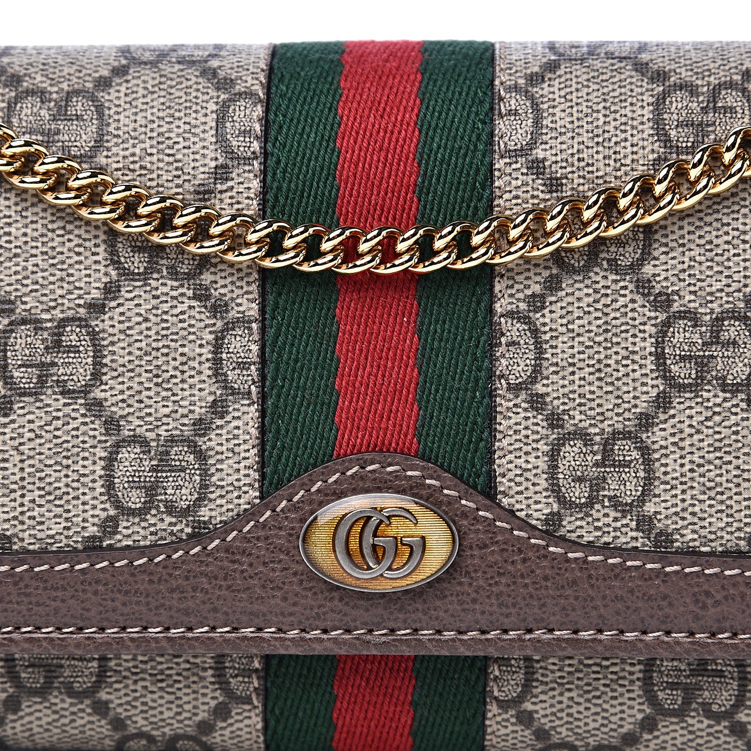 Gucci GG Supreme Monogram Web Ophidia Wallet On Chain Brown 10 of 11