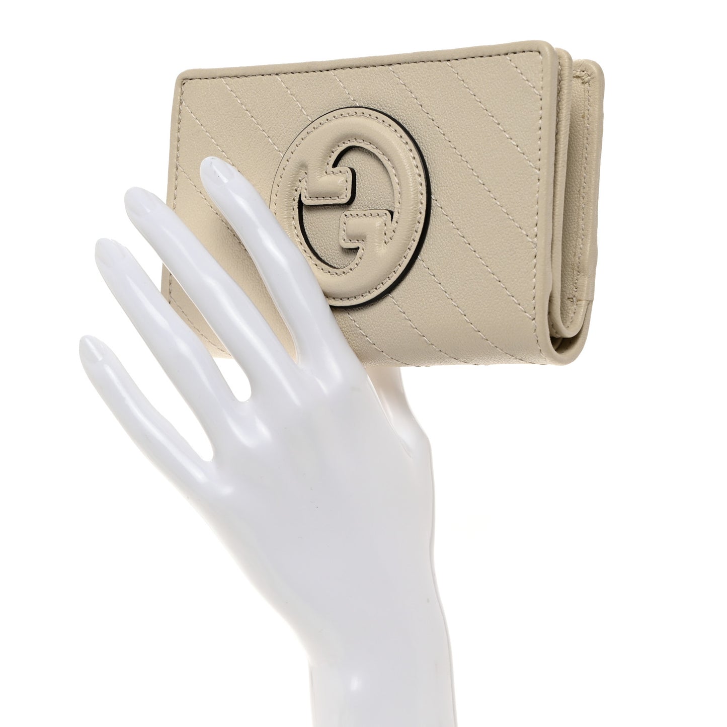 Sakai Be Green Calfskin Diagonal Stitched Blondie Travel Wallet Mystic White