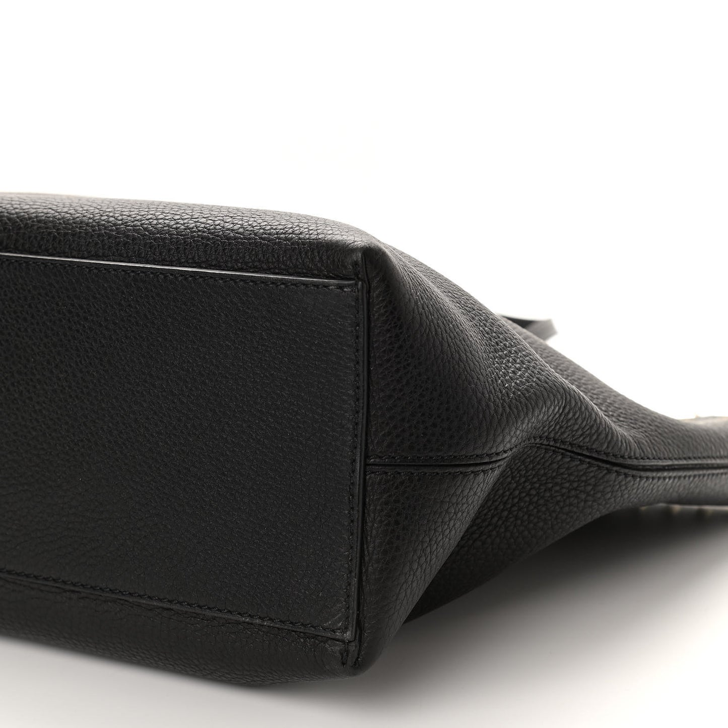 Grained Calfskin Rockstud Shoulder Tote Black