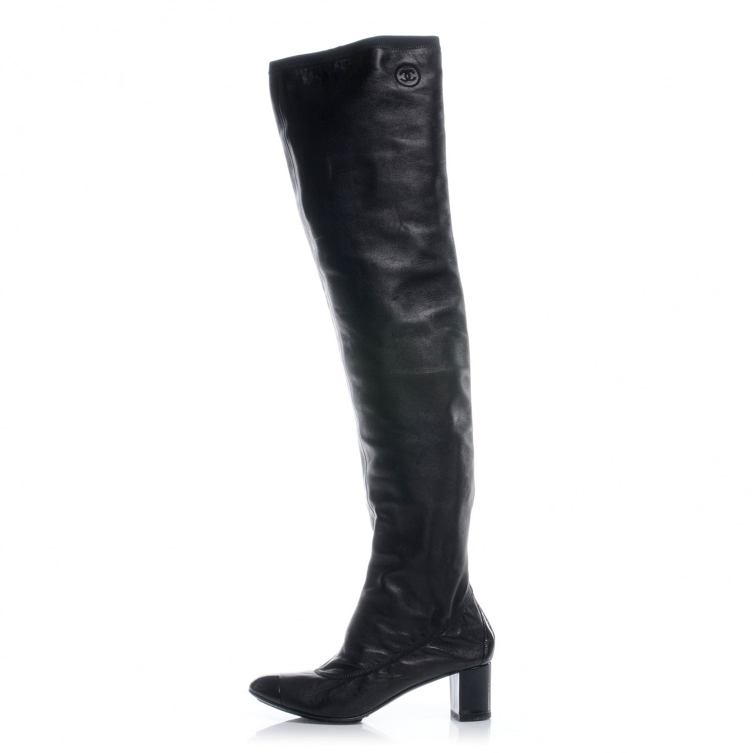 Chanel Leather Over The Knee Boots 38 Black 1 of 7
