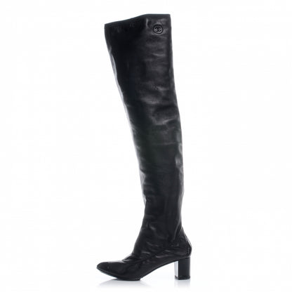 Chanel Leather Over The Knee Boots 38 Black 1 of 7