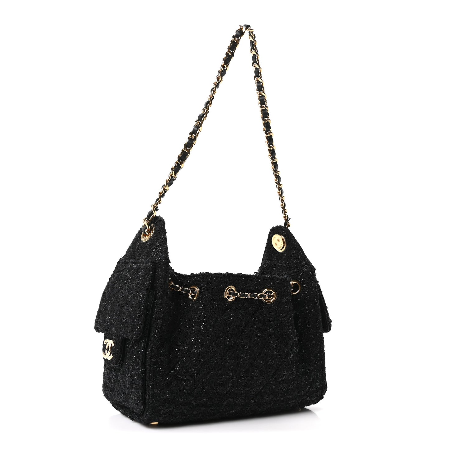 Tweed Quilted Mini Chanel 25 Handbag Black