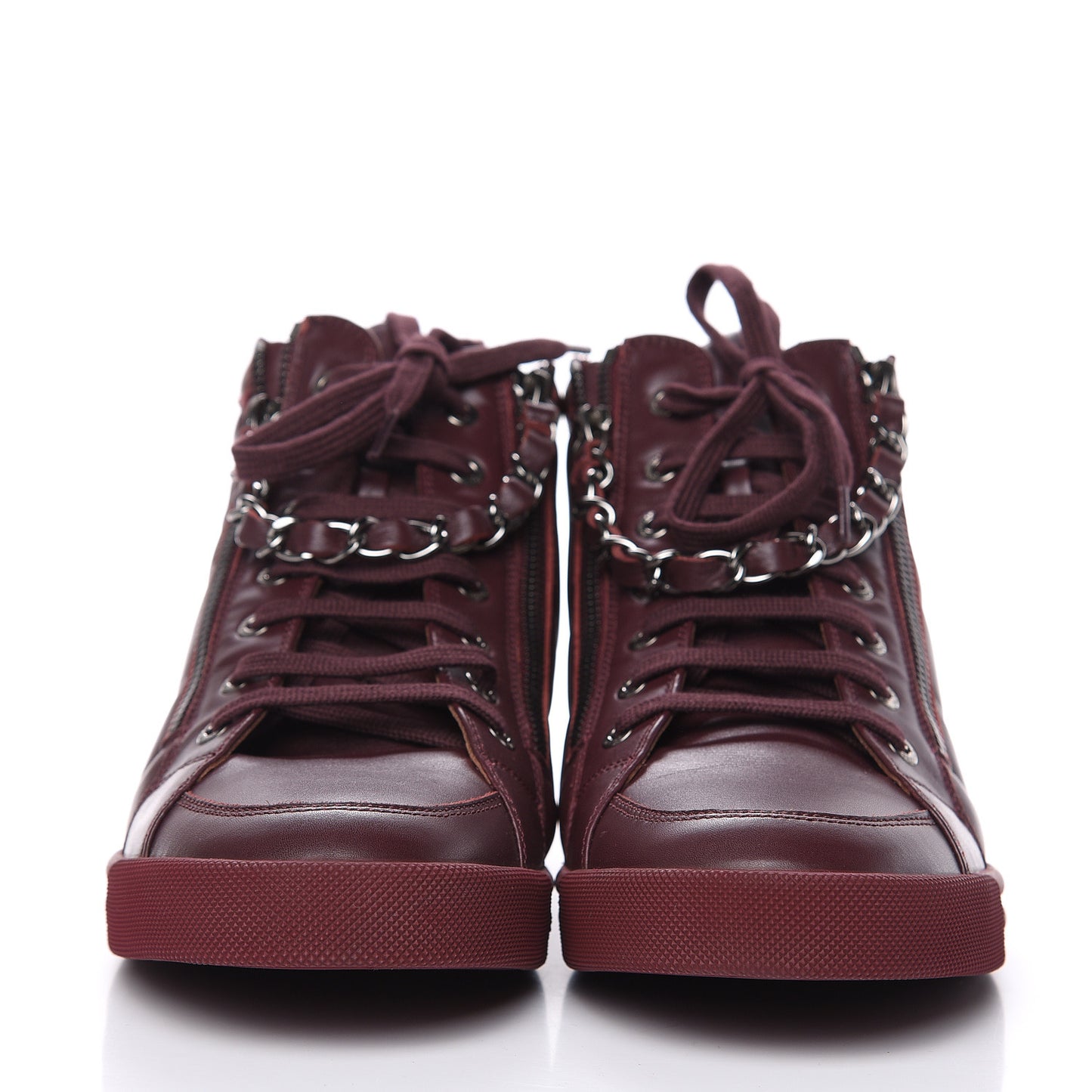 Lambskin Zipped Chain CC Sneakers 41 Burgundy