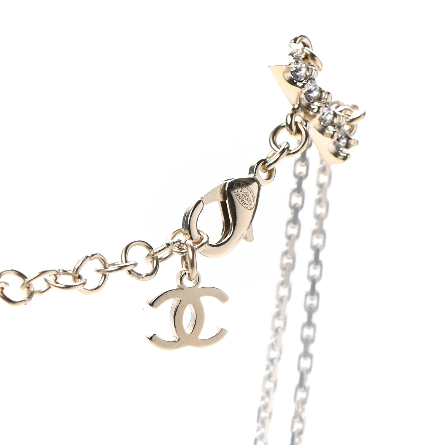 Chanel Metal Crystal Logo Choker Necklace Gold 5 of 7