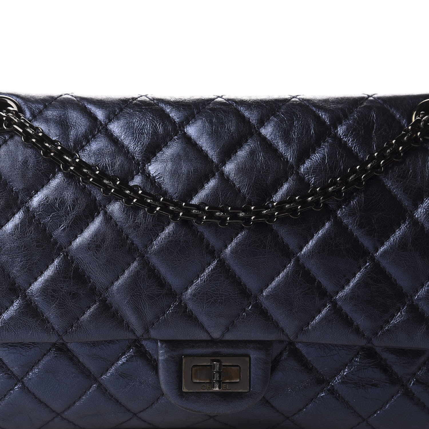 Chanel Metallic Calfskin Quilted 2.55 Reissue 226 Flap Dark Navy Blue 9 of 9