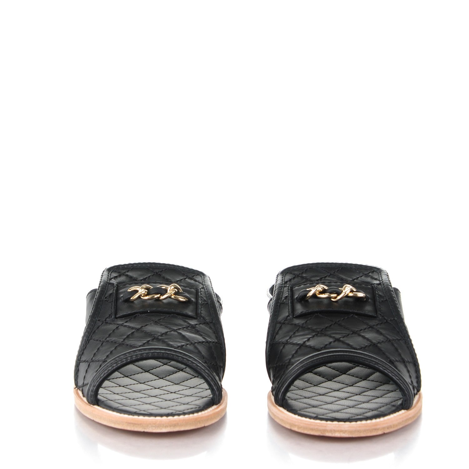 Chanel Calfskin Quilted Chain Sandals 35.5 Black 2 of 8