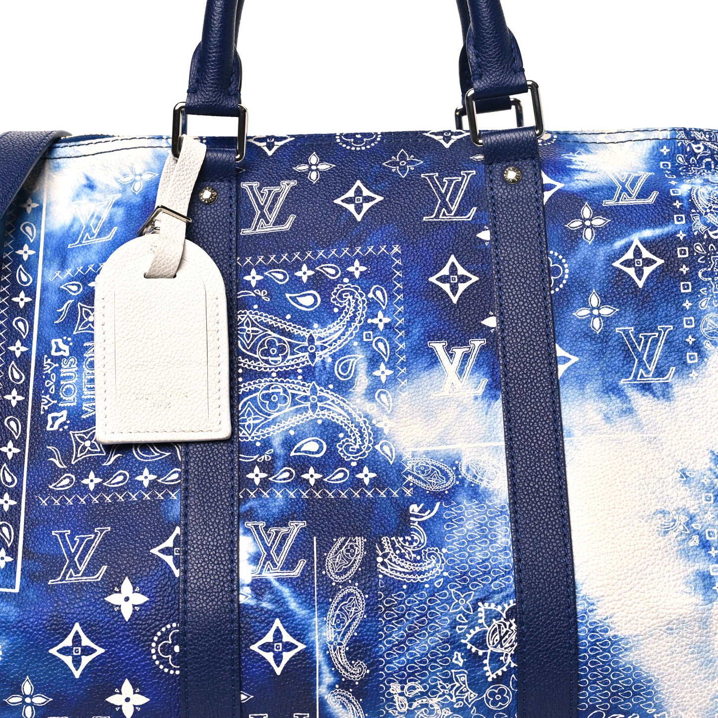 Cowhide Monogram Bandana Keepall Bandouliere 50 Blue