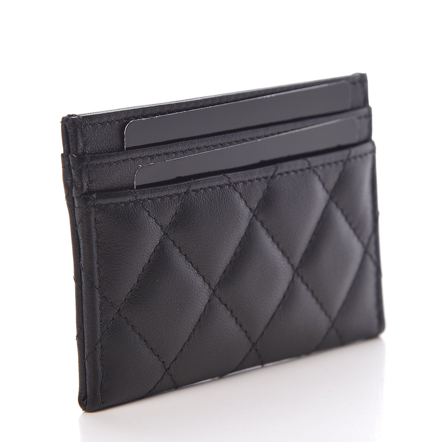Lambskin Quilted Card Holder Black