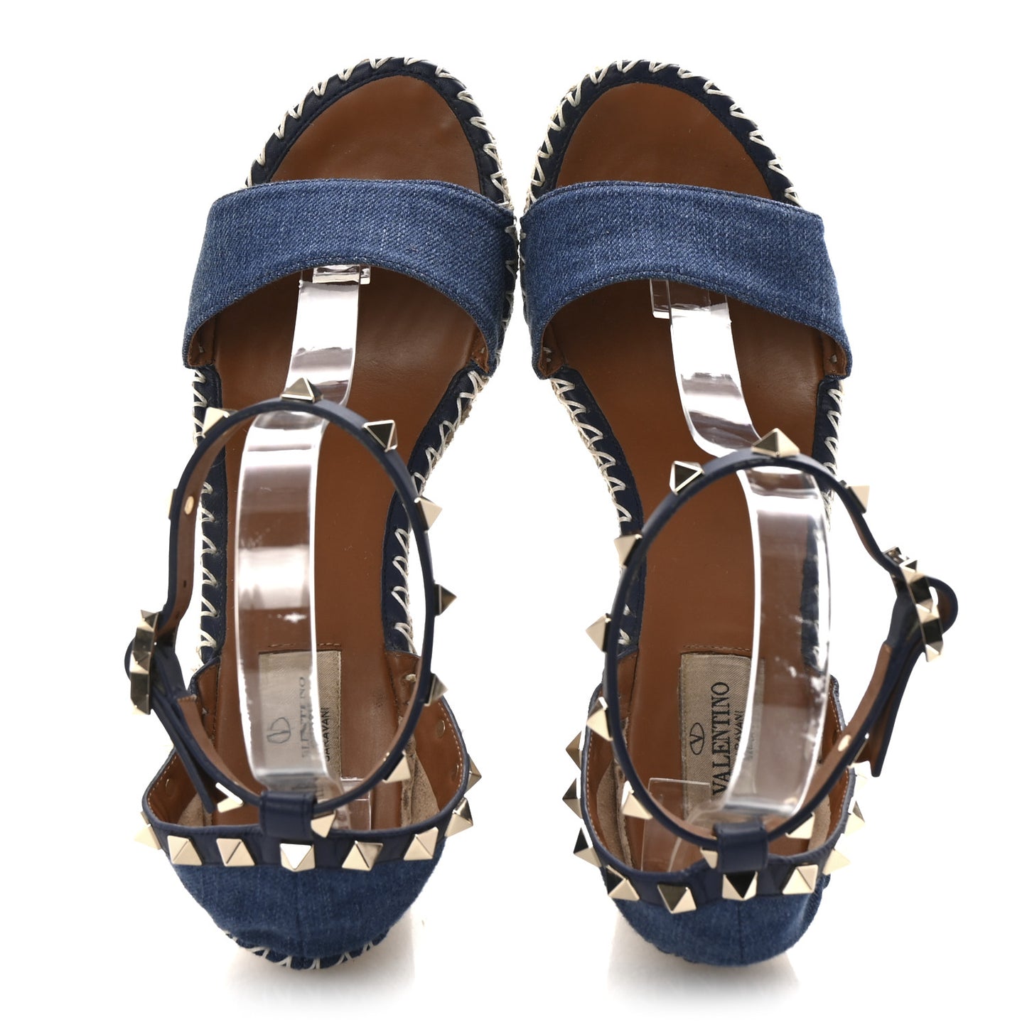 Denim Rockstud Ankle Strap Espadrille 15/105mm Wedge Sandals 39 Light Denim