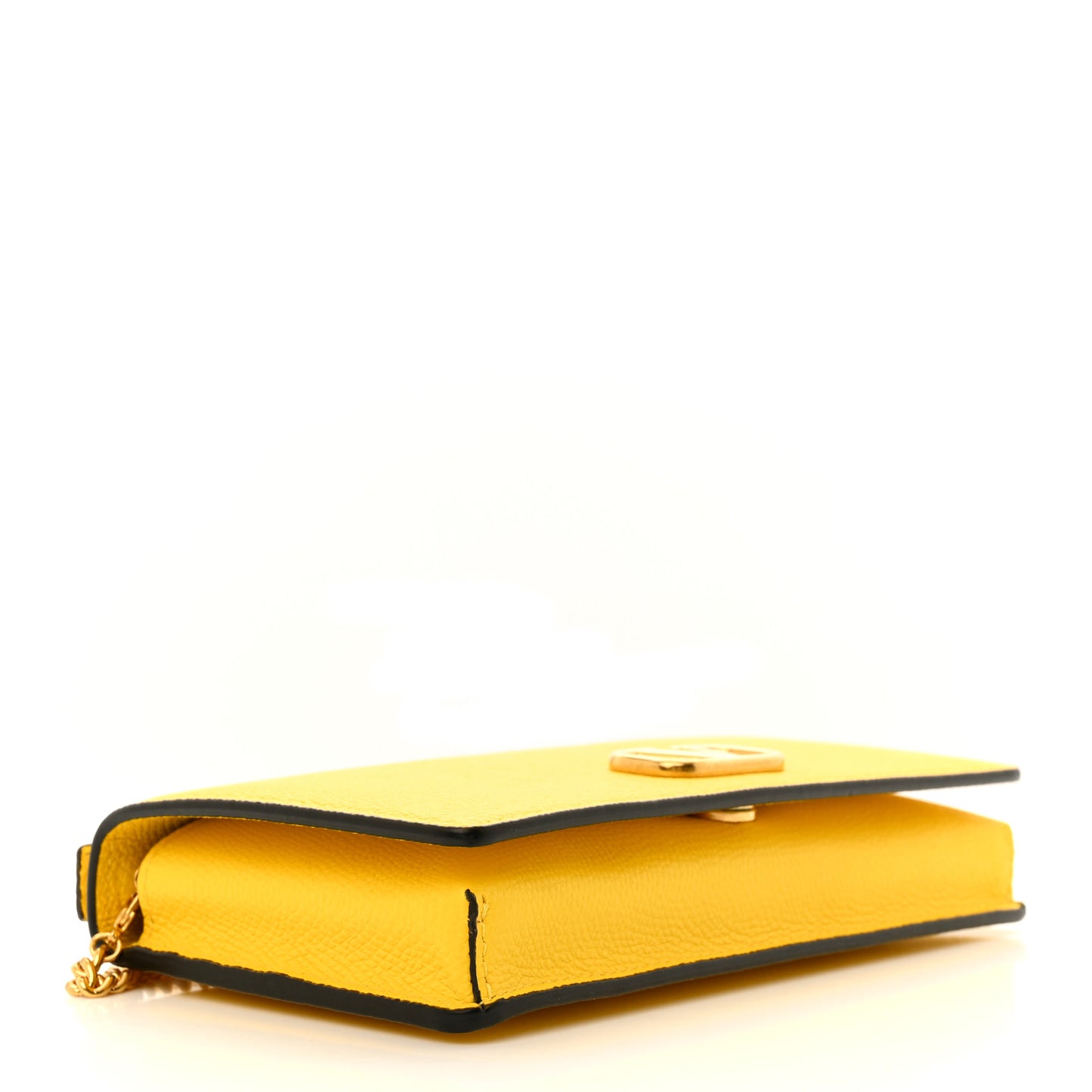 Grainy Calfskin VLogo Top Handle Wallet With Chain Bright Lemon