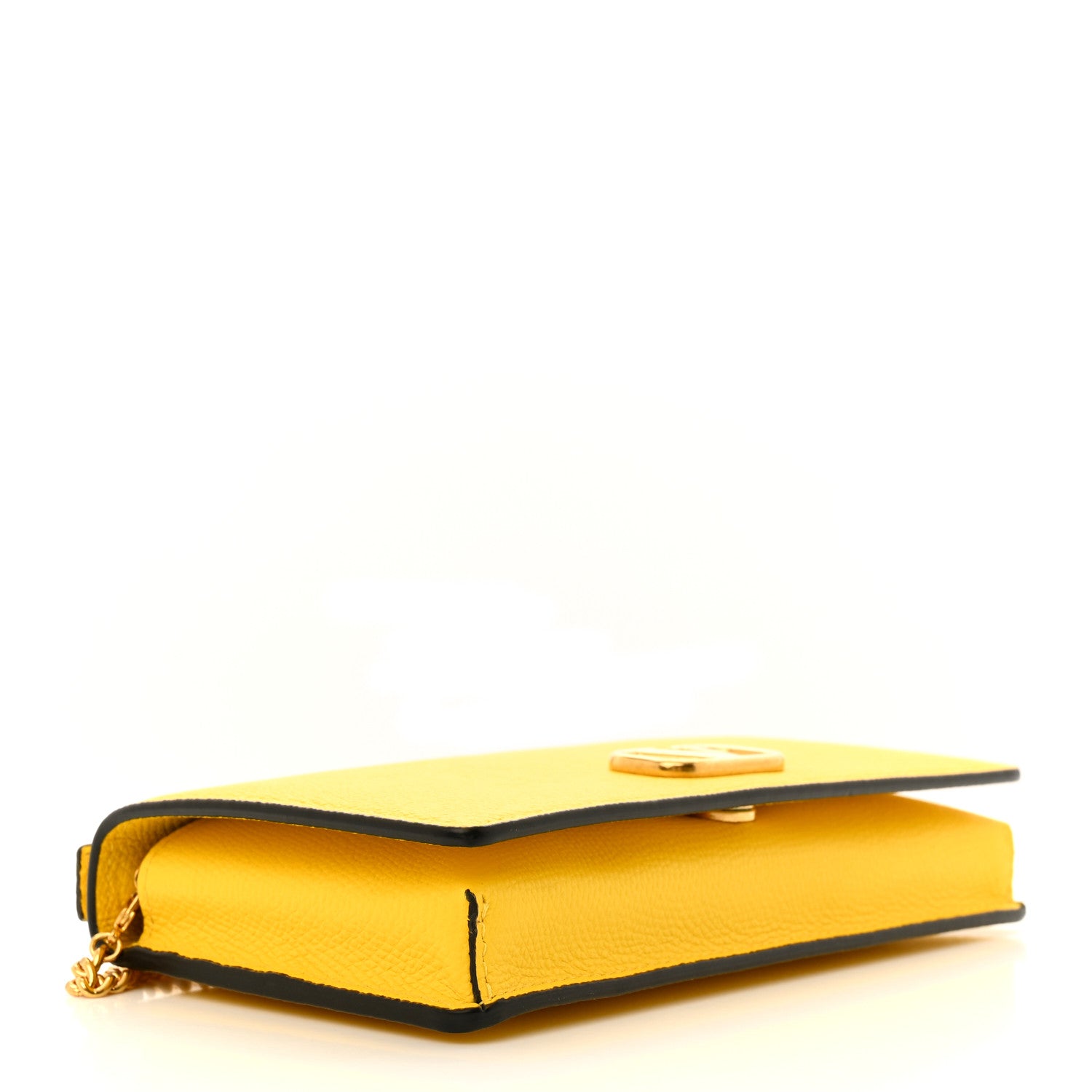 Valentino Garavani Grainy Calfskin VLogo Top Handle Wallet With Chain Bright Lemon 4 of 9