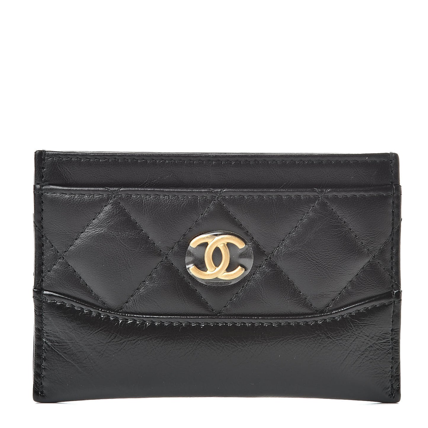 Aged Calfskin Quilted Gabrielle Card Holder Black