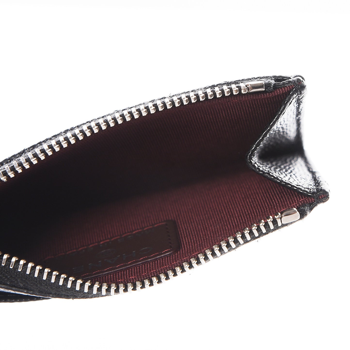 Caviar Chevron Quilted CC Zip Card Holder Black