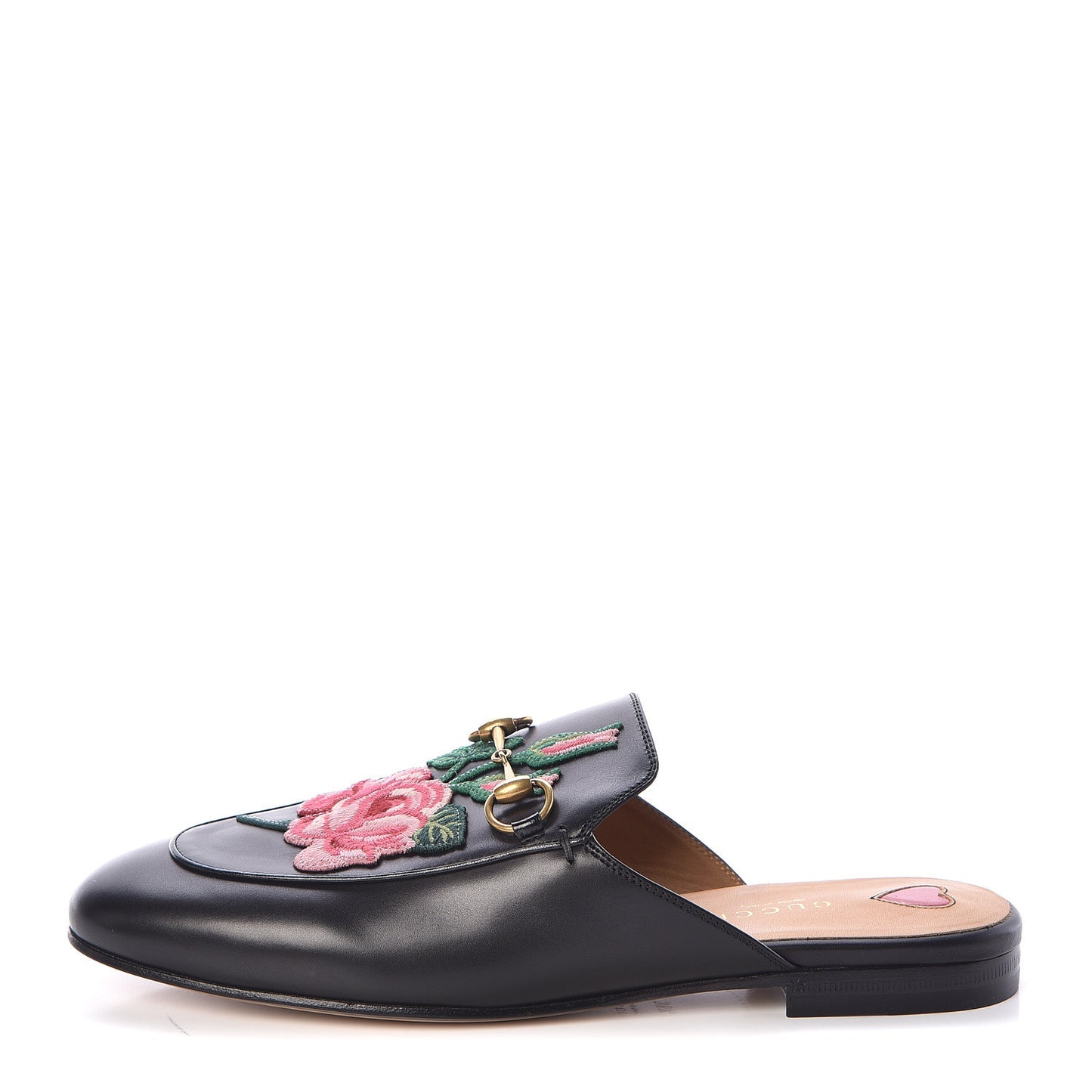 Calfskin Flower Embroidered Princetown Slippers 38.5 Black