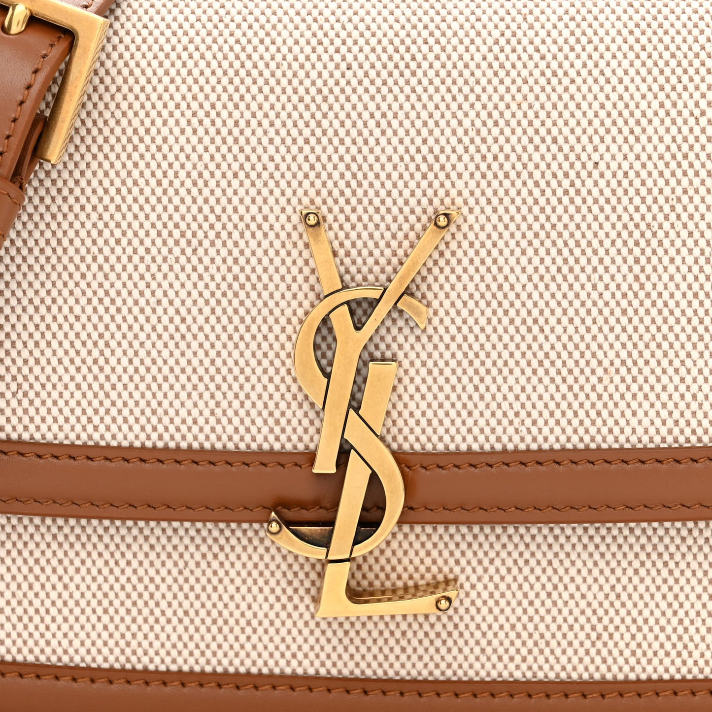 Canvas Calfskin Small Solferino Satchel Beige Brick