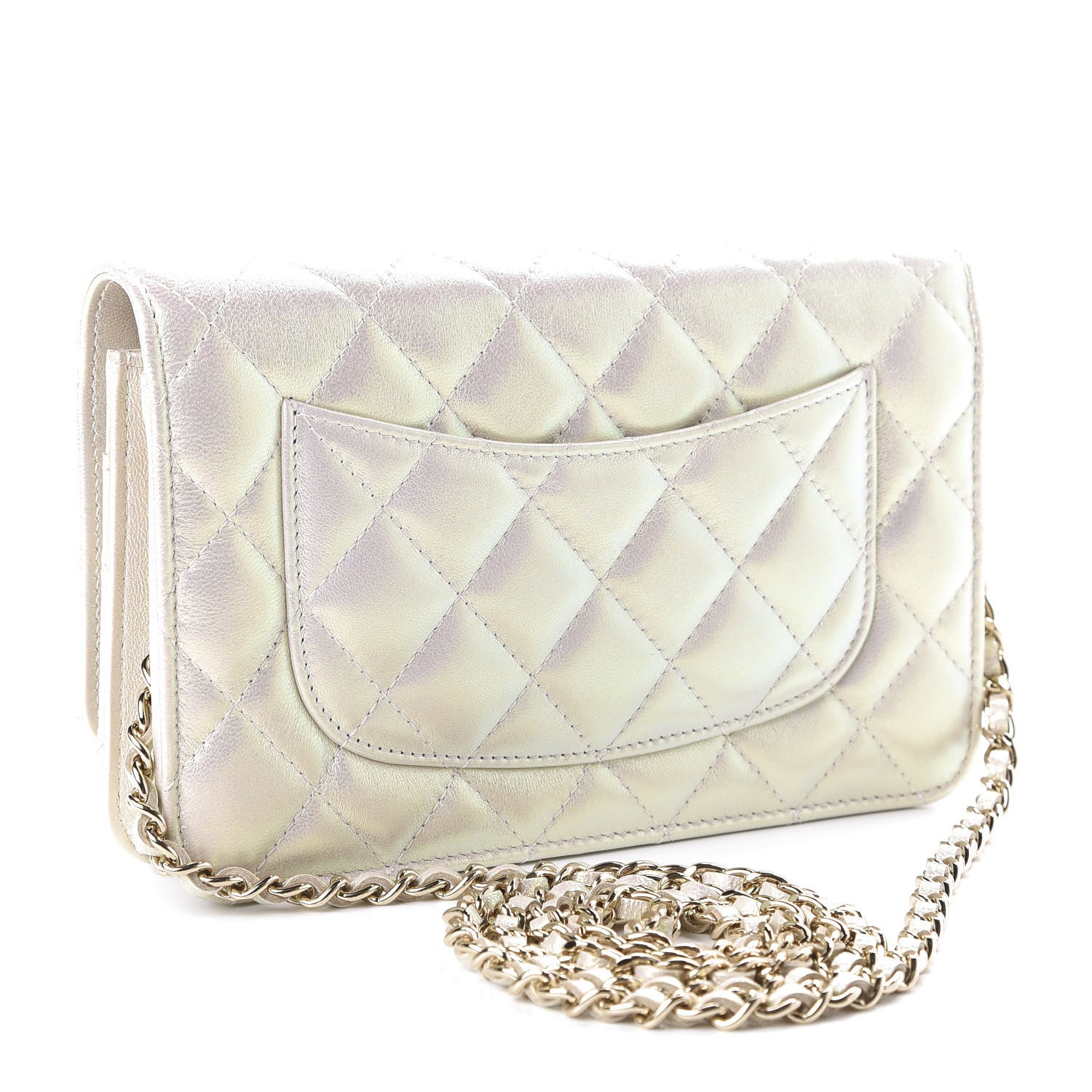 Chanel Iridescent Lambskin Quilted Wallet On Chain WOC Ivory 3 of 12