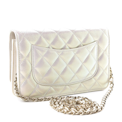 Chanel Iridescent Lambskin Quilted Wallet On Chain WOC Ivory 3 of 12