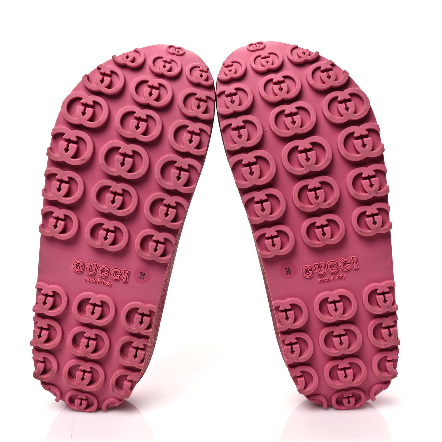 Glitter Rubber Womens Interlocking G Platform 42mm Slide Sandals 38 Rose