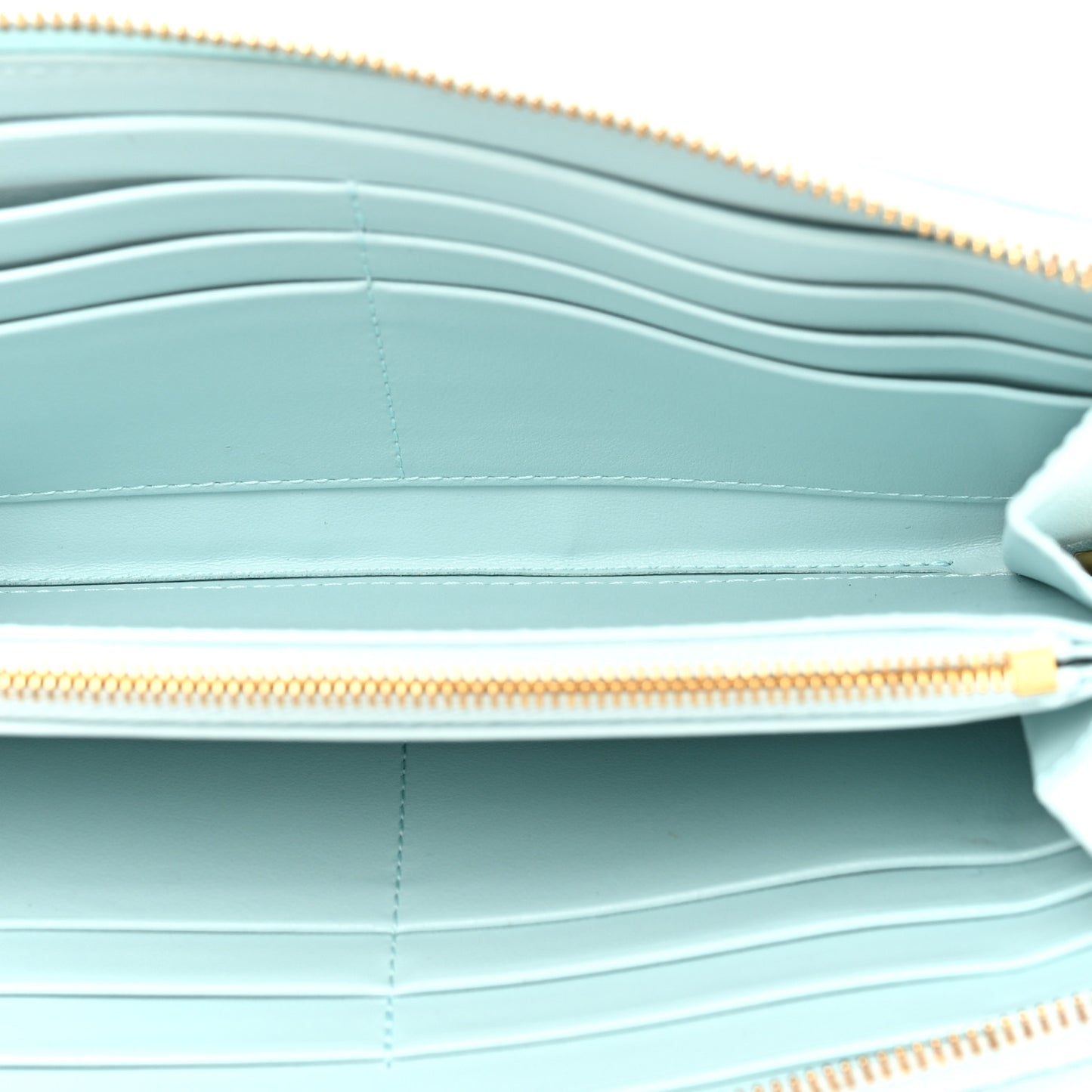 Shiny Calfskin Maxi Intreccio Zip Around Wallet Teal Washed