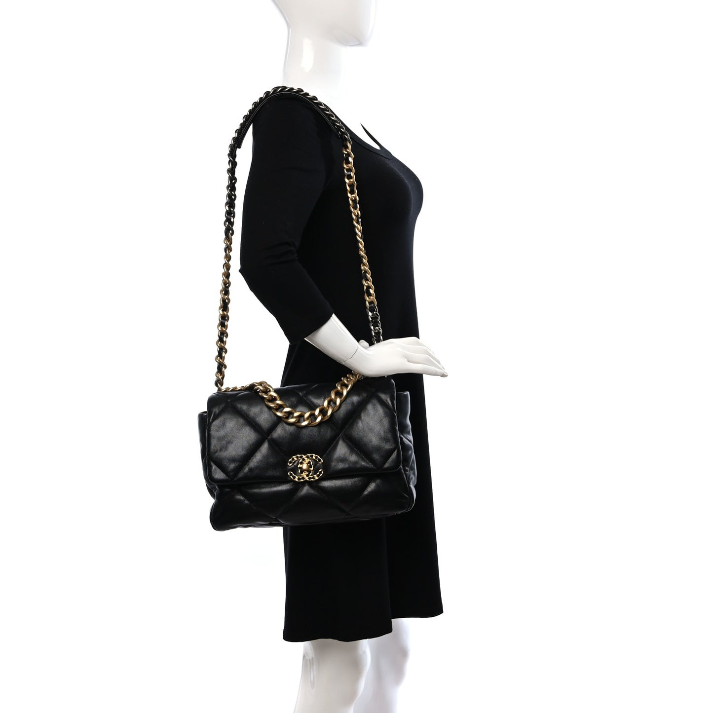 Lambskin Quilted Large Chanel 19 Flap Black