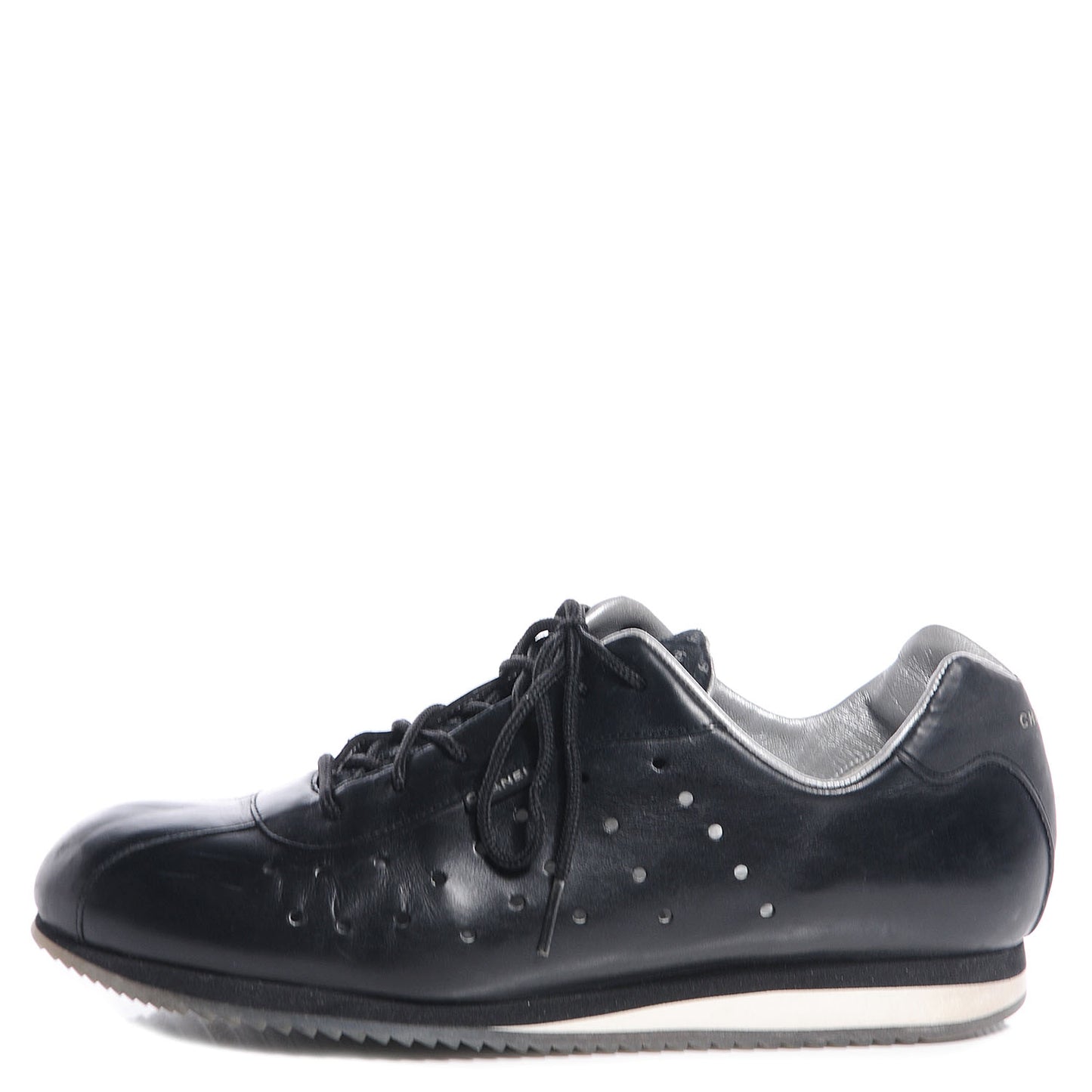 Leather Perforated Sneakers Black 37.5