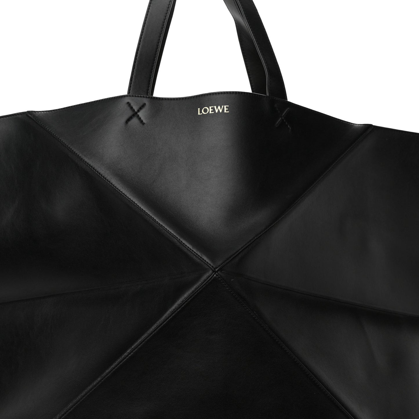 Shiny Calfskin XXL Puzzle Fold Tote Black